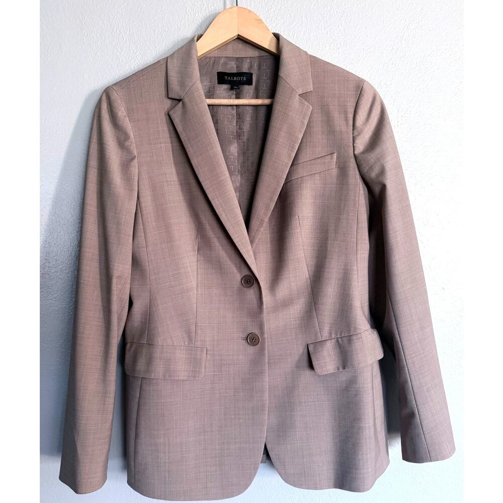 TALBOTS light tan khaki wool 2 button notched lapel classic lined blazer jacket